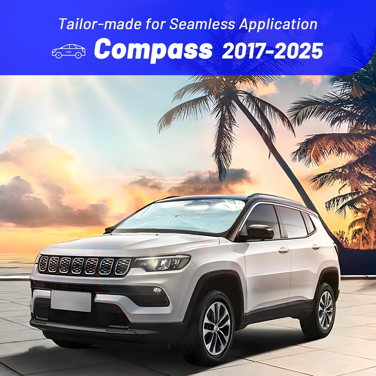 Parasol para parabrisas de Jeep Compass 2017-2025, personalizado para Compass 2017-2022 2023 2024 2025 para parabrisas delantero, parasol de coche para aislamiento térmico