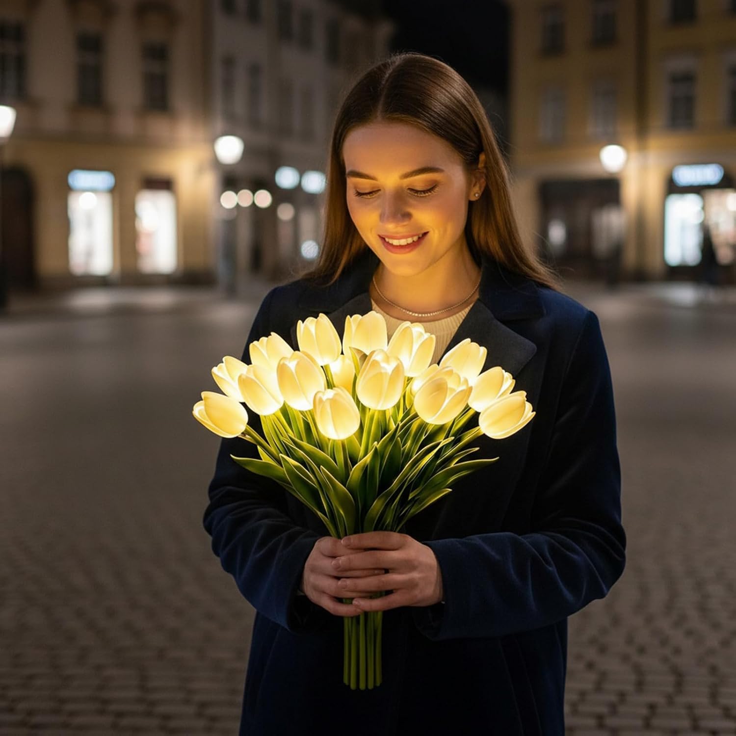 30Pcs Artificial Tulip Lights Real Touch, Bendable Stems Battery Operated Tulips Flower Light Glowing Bouquet for Bedroom Wedding Centerpiece Home Decor Nightstand, Gift for Women Mom