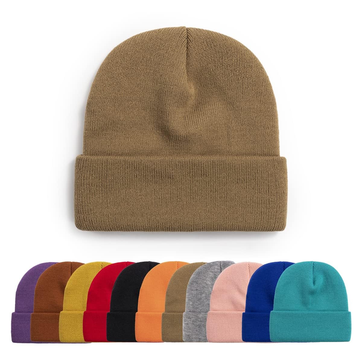 FCHUI Plain Winter Hat-Beanie Cap Soft Fleece Lining Beanie Windproof Unisex Slouchy Hats for Indoor Outdoor (Khaki)