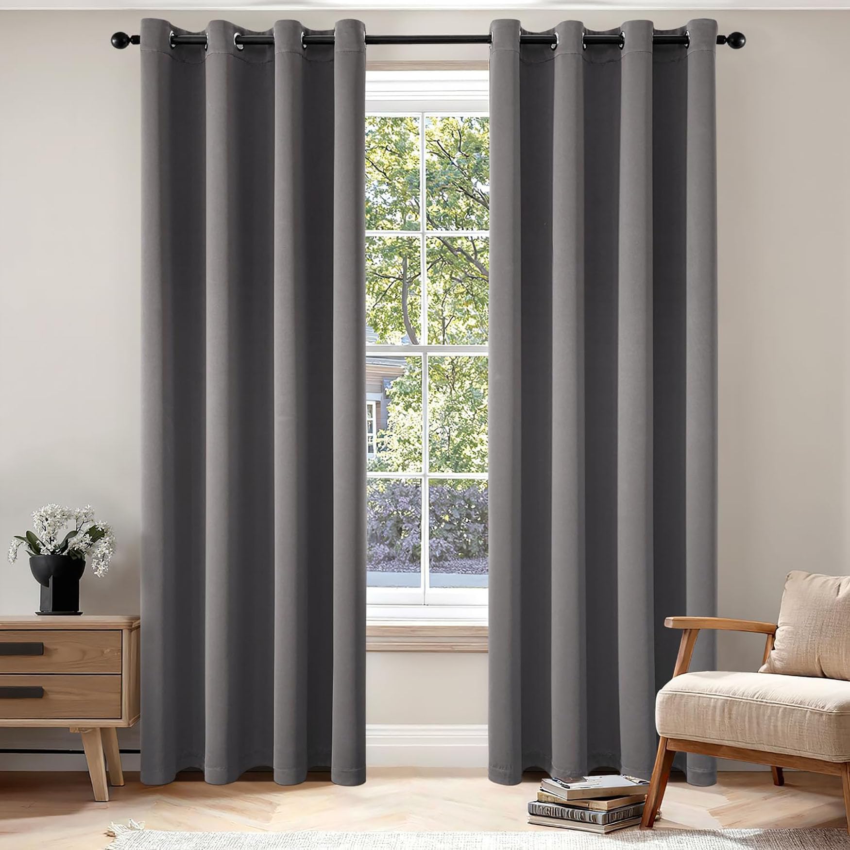Thermovorhang Kälteschutz 140 x 225 cm Verdunkelungs Thermo Hitzeschutz, Weich Dicker Gardinen Blickdicht Wohnzimmer mit Ösen Verdunkelung für Wohnzimmer & Schlafzimmer, Grau
