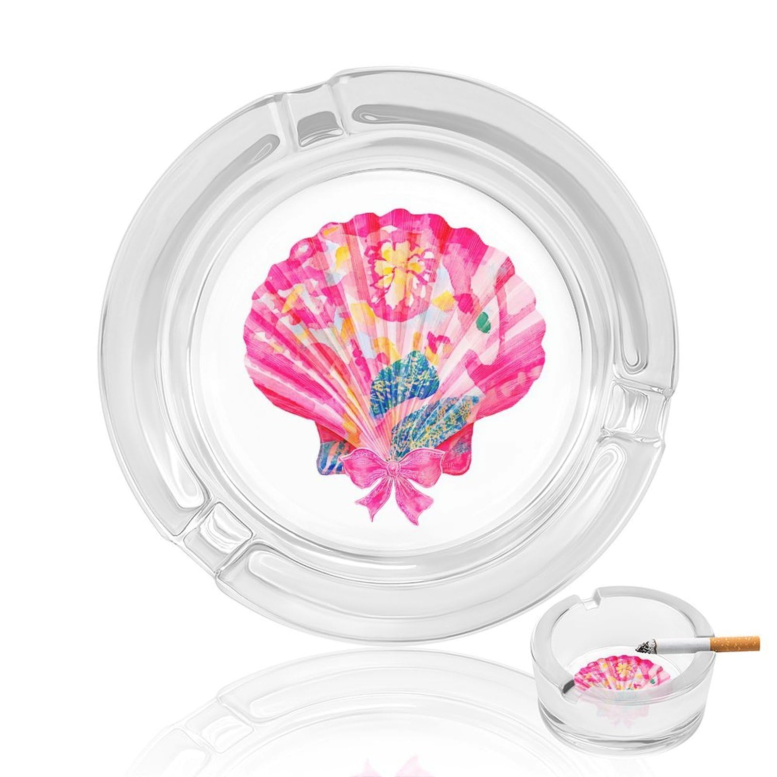 Preppy Neon Pink Sea Shell Glass Ashtray for Cigarettes Portable Decorative Ash Trays for Home Office Decor