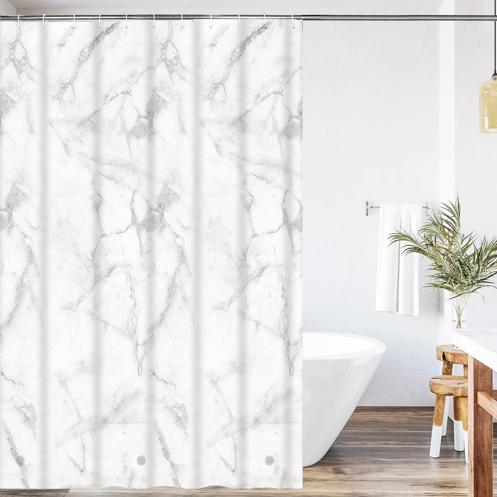 Cortinas de Ducha Resistente al Agua y al Moho PEVA 180x180cm Mármol con 12 Ganchos, Ducha de Tela Lavable Impermeable Antibacteriano Secado Rápido Antimoho Dobladillo Ponderado para Baño Bañera
