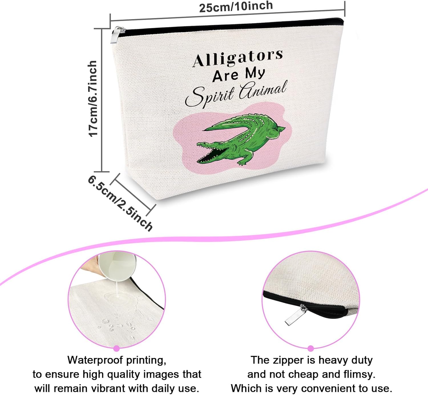 Alligator Gift Alligator Themed Gift for Women Makeup Bag Alligator Lovers Gift Animal Lovers Gift Friendship Gift for Women Friends Sister Makeup Zipper Pouch Bag Funny Birthday Christmas Gift - Image 2