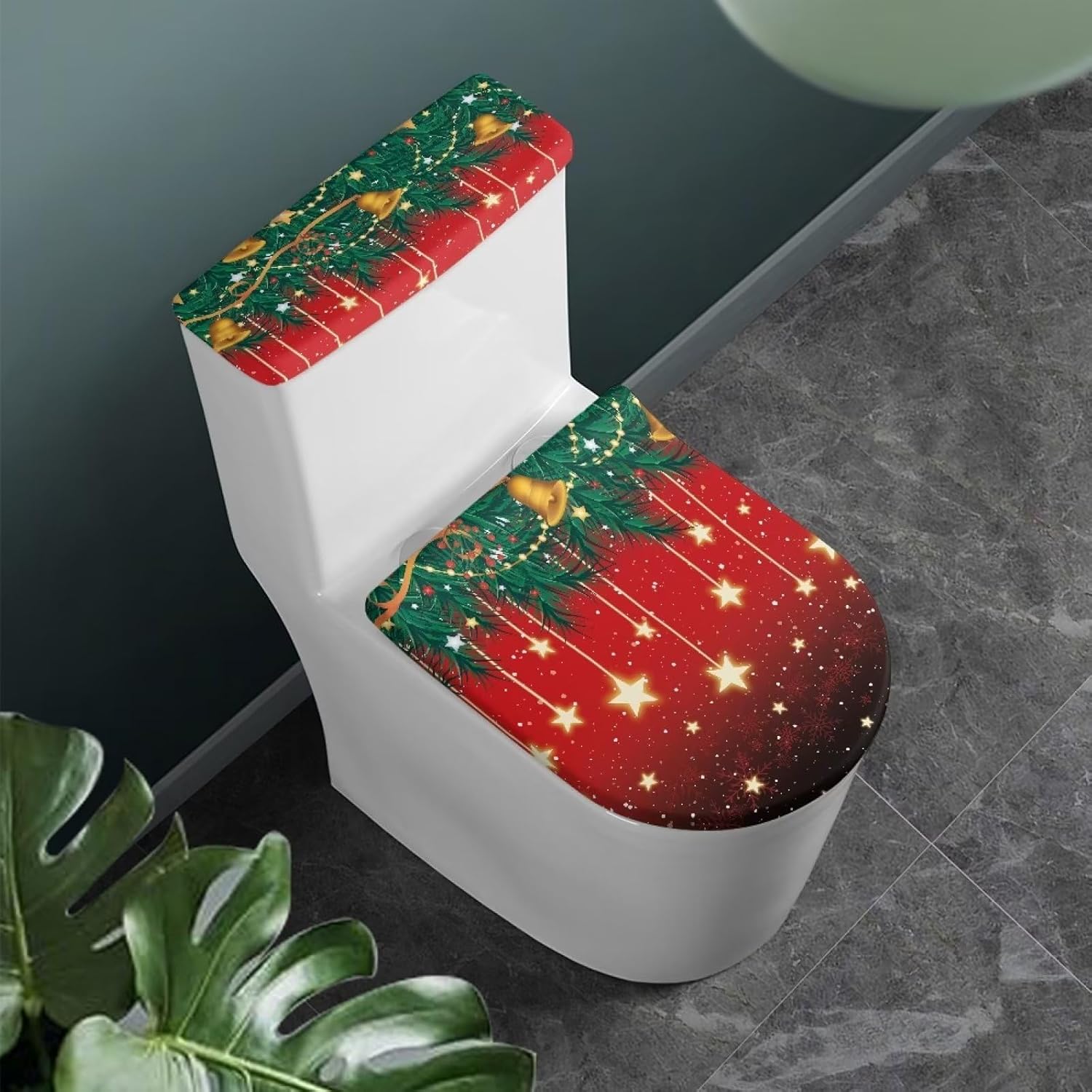 Snowman 2 Pack Toilet Lid Cover Set,Portable Toilet Seat Lid Protector Durable Toilet Tank Covers with Elastic Edges,Christmas Decorations