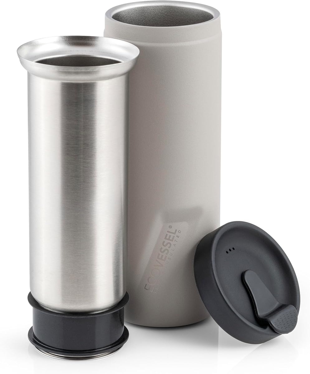 EcoVessel Travel 14 oz On the Go Insulated French Coffee Stone