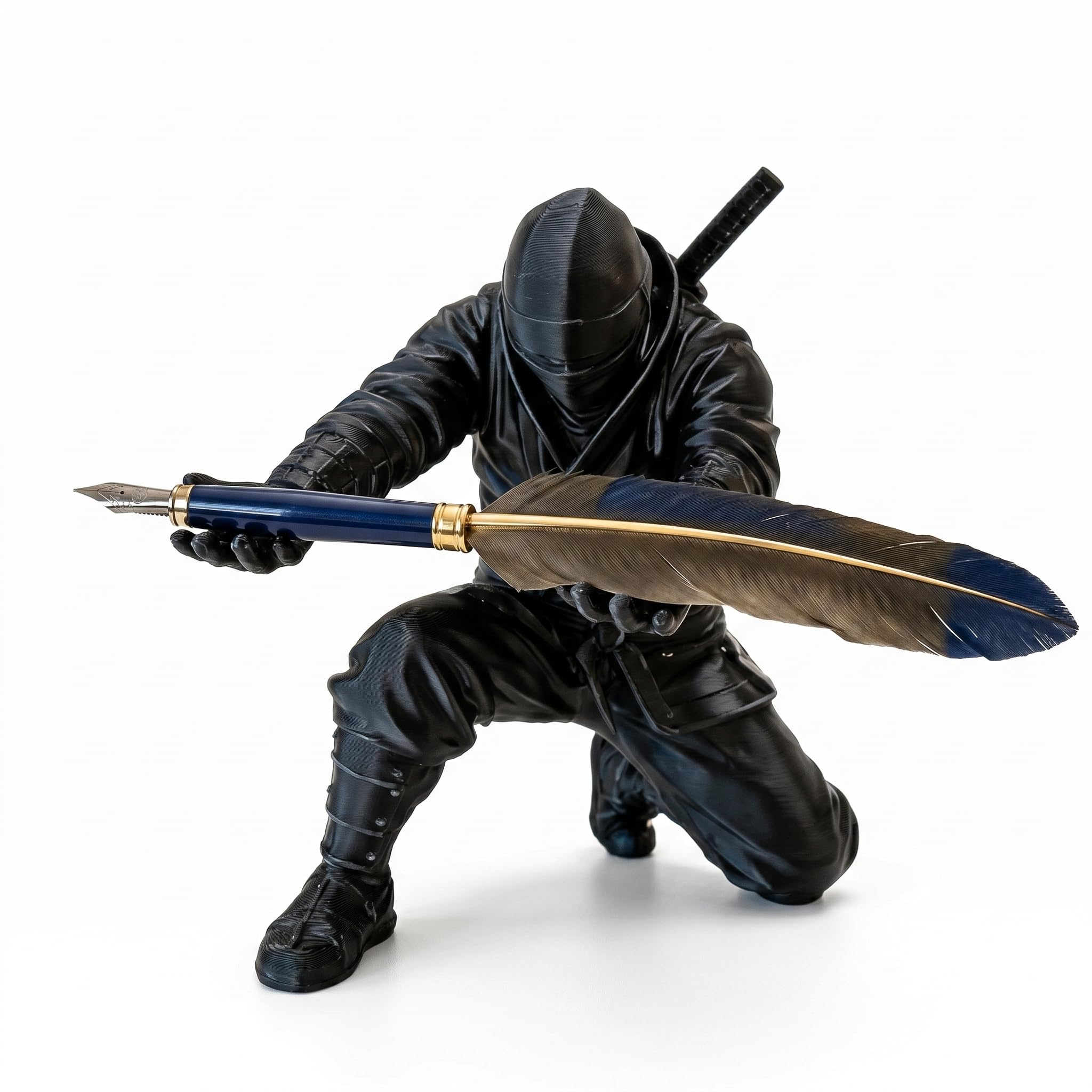 Photo 1 of HuijXanqor 3D Printed Kneeling Warrior Pen Holder - Ninja Figurine Desk Stand for Fountain Pens, Apple Pencil, Cigars & Letter Openers | Unique Office Decor & Executive Gothic Gift for Men (Black)