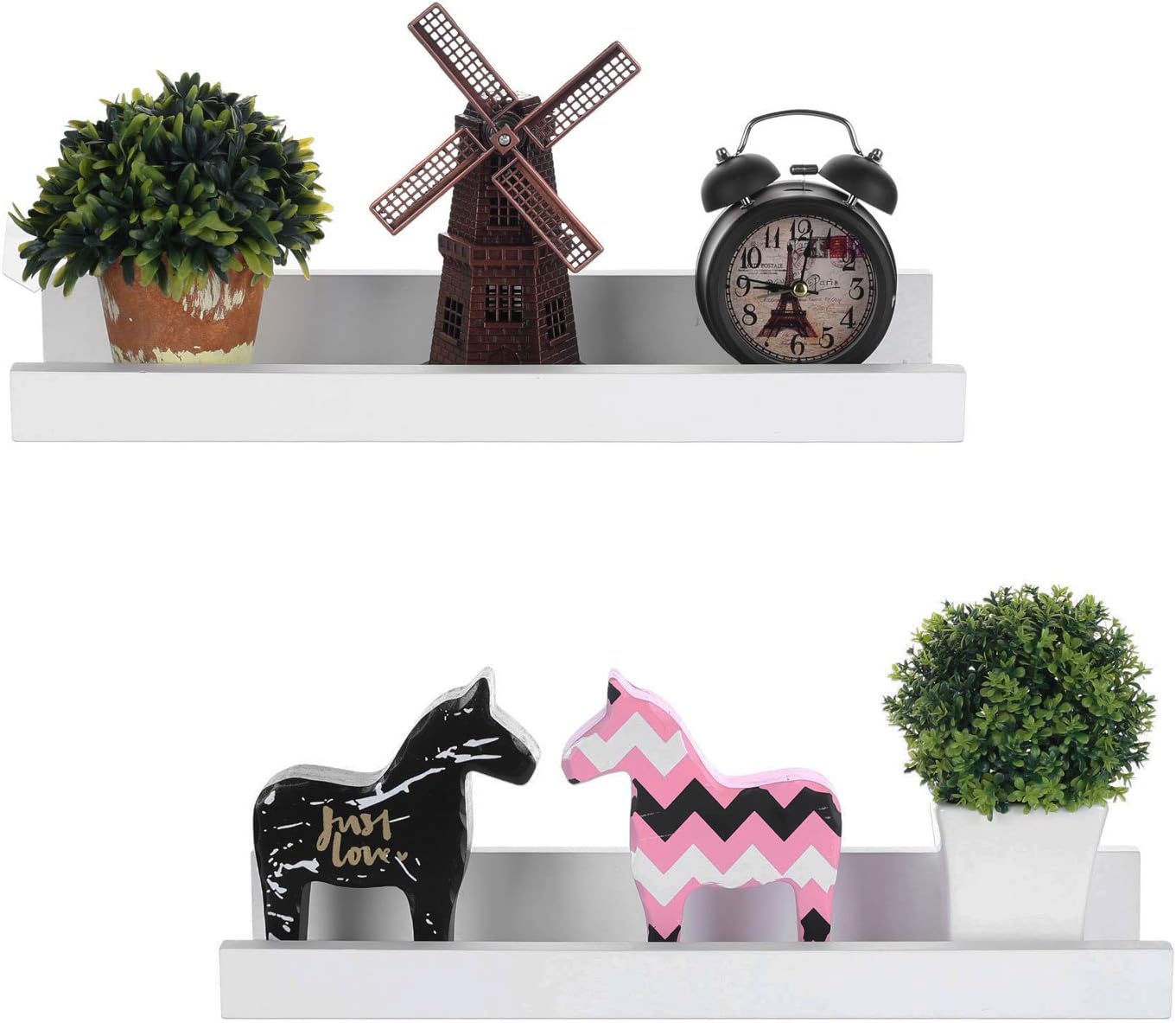 Halcent Picture Ledge Shelf Multi-Use Wood Floating Wall Shelf Photo Ledge Bookshelf White Wall Display Shelf (2 Pack)