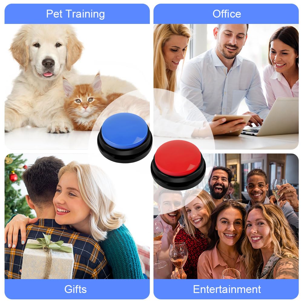 Buzzer Enregistrable Lot de 2, Boutons parlants, Bouton Enregistreur Buzzer Sonore avec Enregistrement de 30 Secondes, Bouton Communication pour Animaux