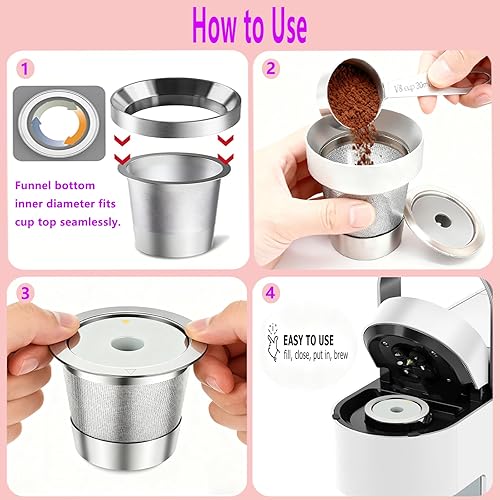 Miniatura 2 de K Cup - Kit de embudo y cápsulas de café reutilizables, de acero inoxidable, reutilizables, compatibles con máquinas de café K 1.0 y 2.0, cafeteras