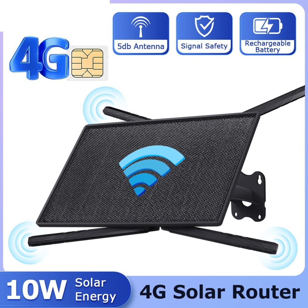 Router Solar con Tarjeta SIM 4G de 10W, Batería de 20100mAh, Impermeable, Rango de Cobertura de 50 Metros.