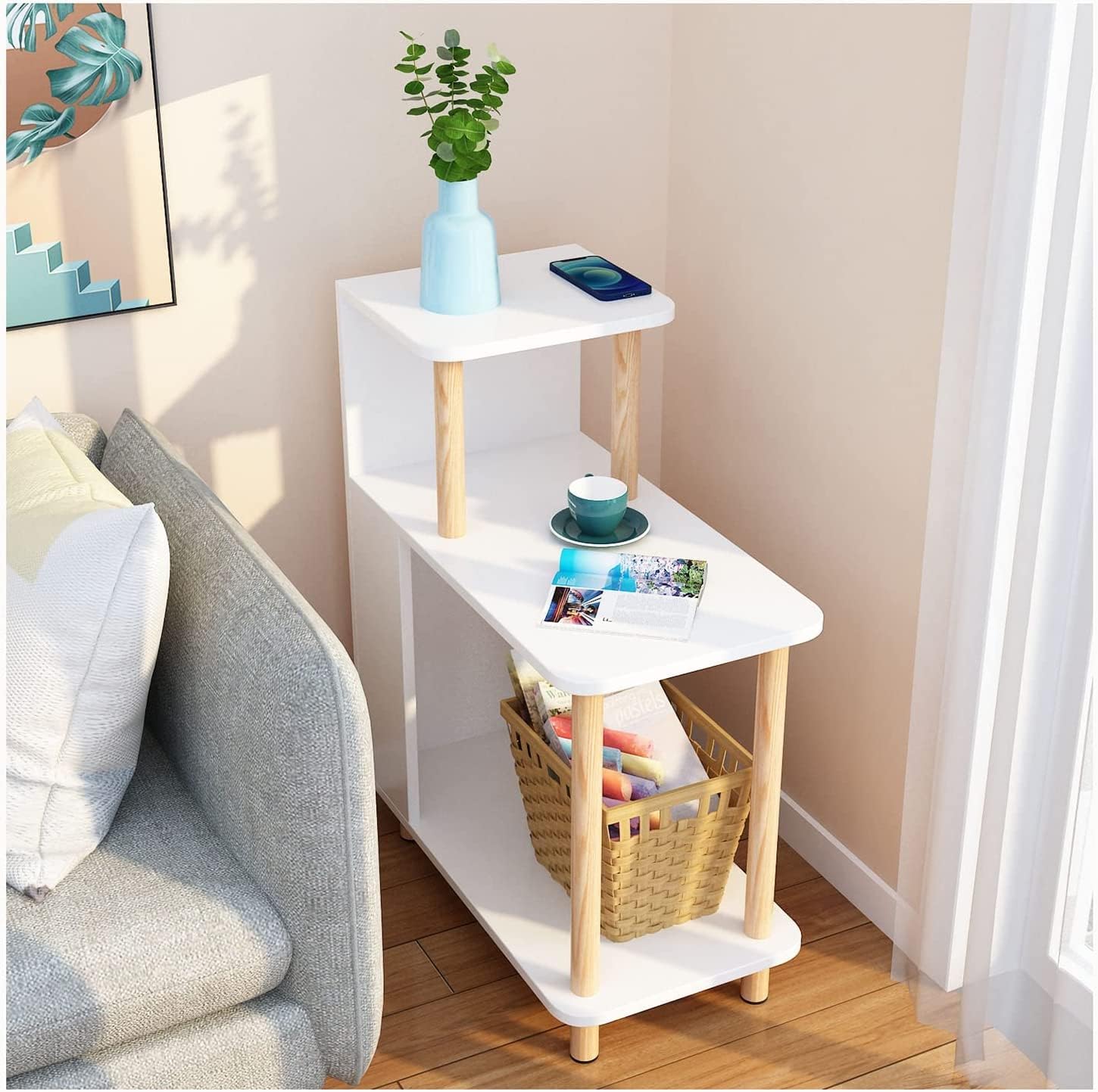 Side Table/End Table,Living Room Dining Table Side Table,3 Tier Multifunctional Side/Table BedStorage Rack Coffee Table Wooden Home Decor Table,B