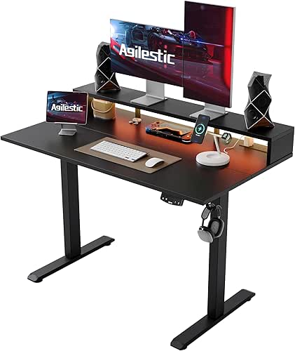 Electric Height Adjustable Standing Desk with Power Outlet and LED