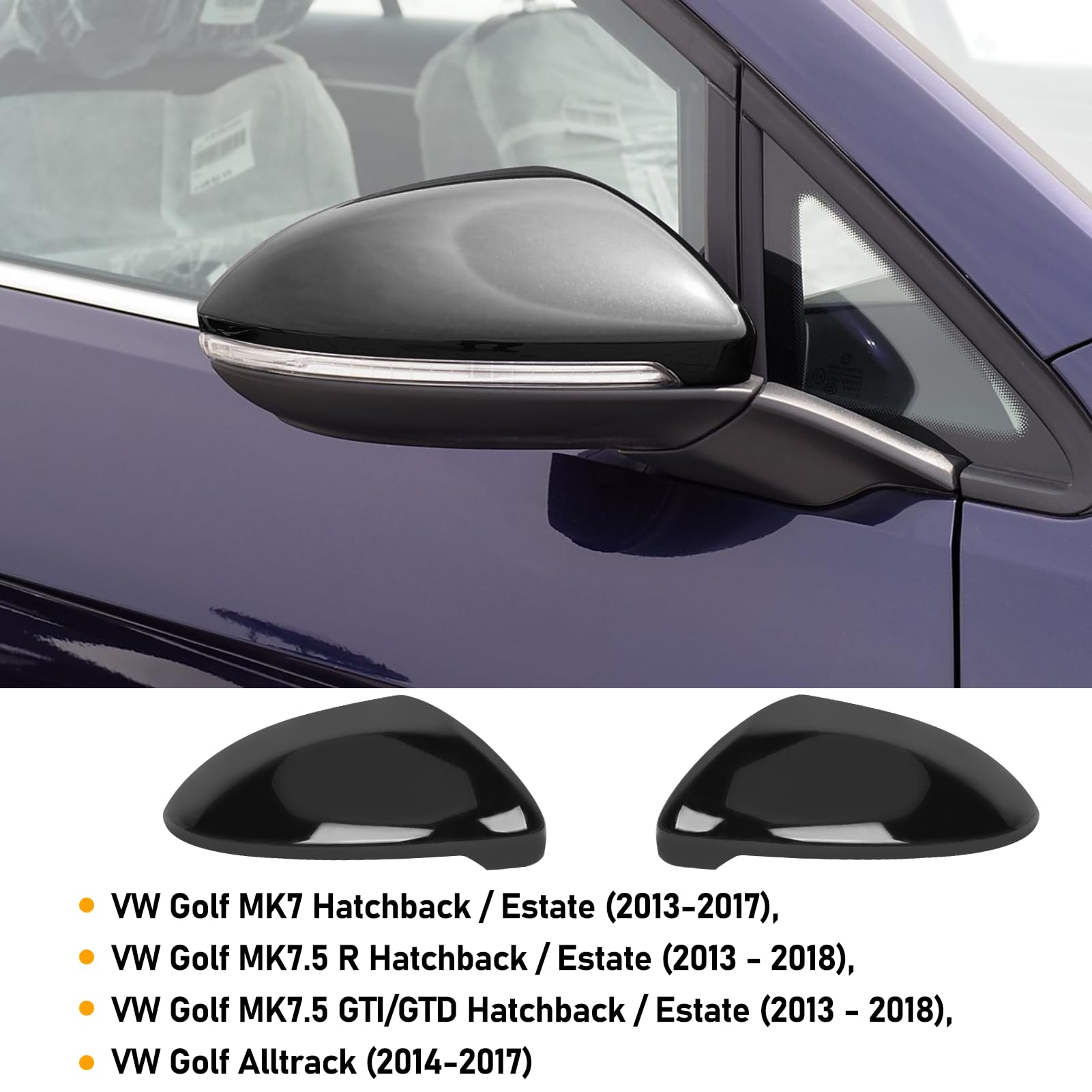 TTCR-II 2 PCS Compatible avec Coque de Rétroviseur VW Golf 7 Golf 7.5 2013-2018, Coques de Remplacement Rétroviseurs Auto Volkswagen Golf Hatchback/Estate/Alltrack Gauche + Droite-Noir