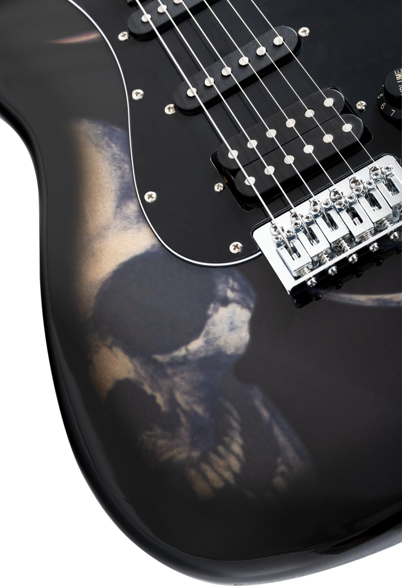 Rocktile Pro ST60-SK Chitarra Elettrica Set con Gigbag Skull, Corpo: Tiglio | Manico: acero avvitato, 1 Humbucker/2 Single Coil pickup, 22 tasti jumbo, Tastiera in palissandro, Intarsi: Dot, Peso: ca. 1