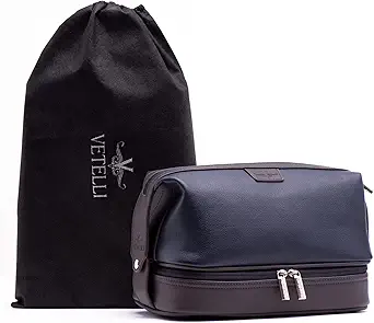 Vetell Leo Large Leather Men's Travel Toiletry and Shaving Case Bag with Zippered Compartments and Handles