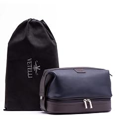 Vetell Leo Large Leather Mens Travel Toiletry and Shaving Case Bag with Upper and Lower Zippered Compartments 3