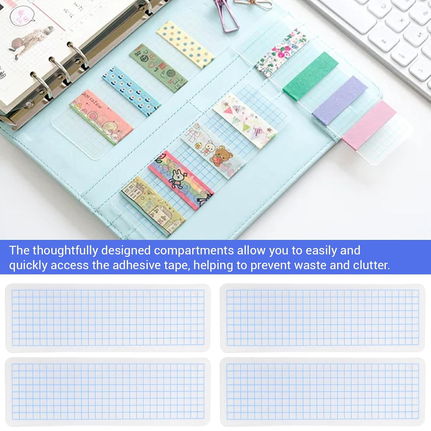 60Pcs Washi Tape Organizer Boards, Washi Tape Storage, Tape Holder for Scrapbooking DIY Crafts (Blue)