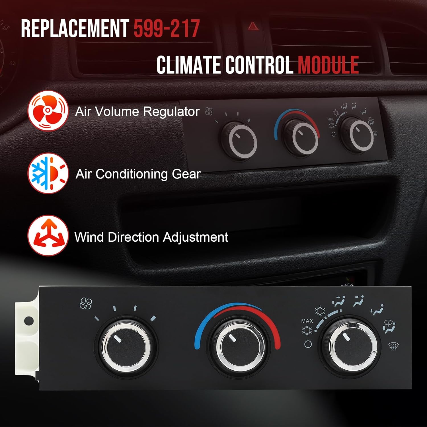 599-217 Front A/C Heater Climate Control Module Panel Switch for 1996-2020 Chevrolet G30 Astro Express 1500-4500 Cargo Pasajeros C4500-C8500 Kodiak, GMC Savana Safari Topkick HVAC Controls