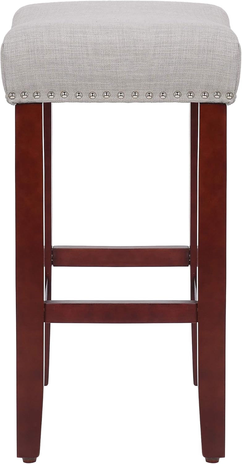 WestinTrends Lenox 24" upholstered Nail Head bar Counter Stool with Cherry Red Color Legs, Cherry/Grey