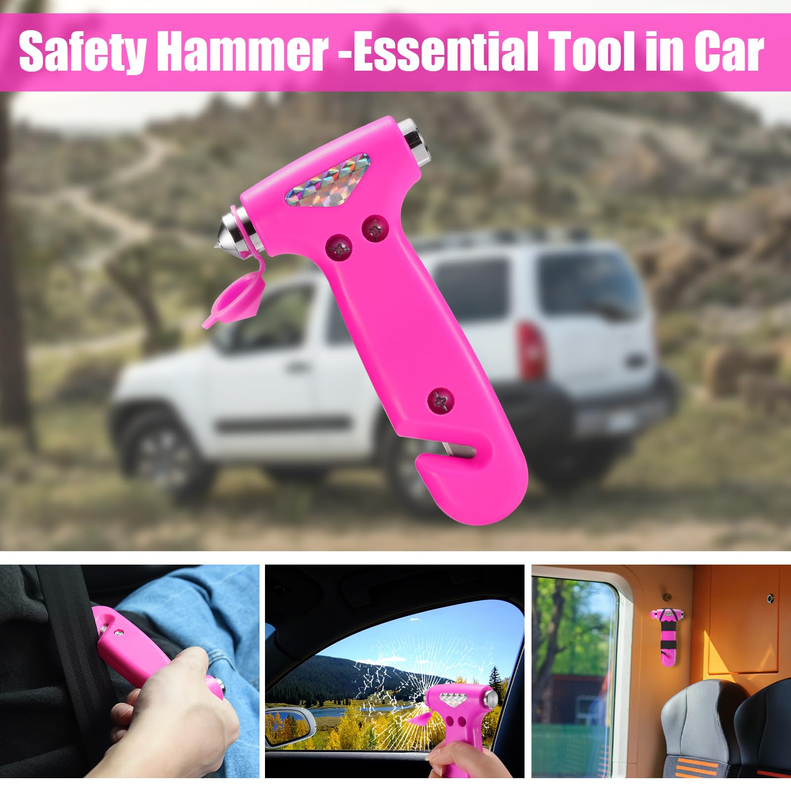 Kit di emergenza per auto da donna, kit di assistenza stradale di emergenza rosa con kit di sicurezza auto rosa, accessori per auto premurosi pronti per nuovi conducenti e avventurieri