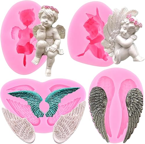 Miniatura 1 de MYPRACS Molde de silicona con alas de ángel, moldes para fondant de bebé, moldes de cupido para decoración de pasteles, decoración de cupcakes,
