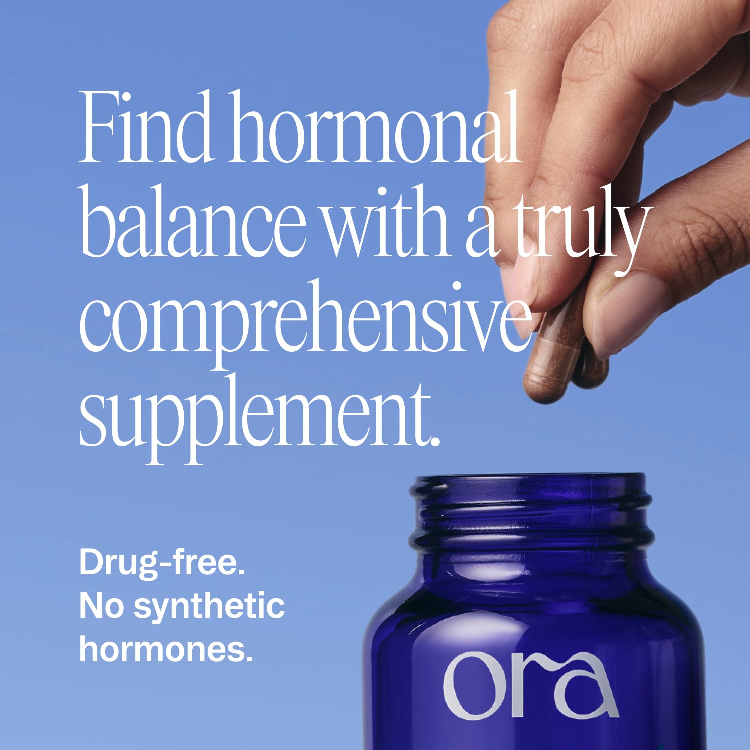 Ora Organic Natural Hormone Balance Supplement & Hormonal Acne Relief for Women - Support Skin, Mood, Energy, PMS & Menopause - Ashwagandha, Maca, Burdock Root, Cordyceps & VIT C - 90 Capsules — Amazon image 3