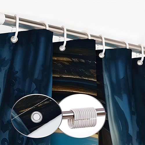 Miniatura 5 de Cortina de ducha de playa retro azul gótico europeo, cortina de ventana oscura noche llena luna llena océano ola mar balcón verano tropical Hawaii