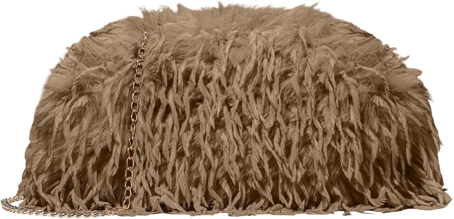Feather Clutch Purse for Women Elegant Fluffy Cloud Dumpling Evening Bag for Wedding, Prom, Cocktail Party, Bridal
