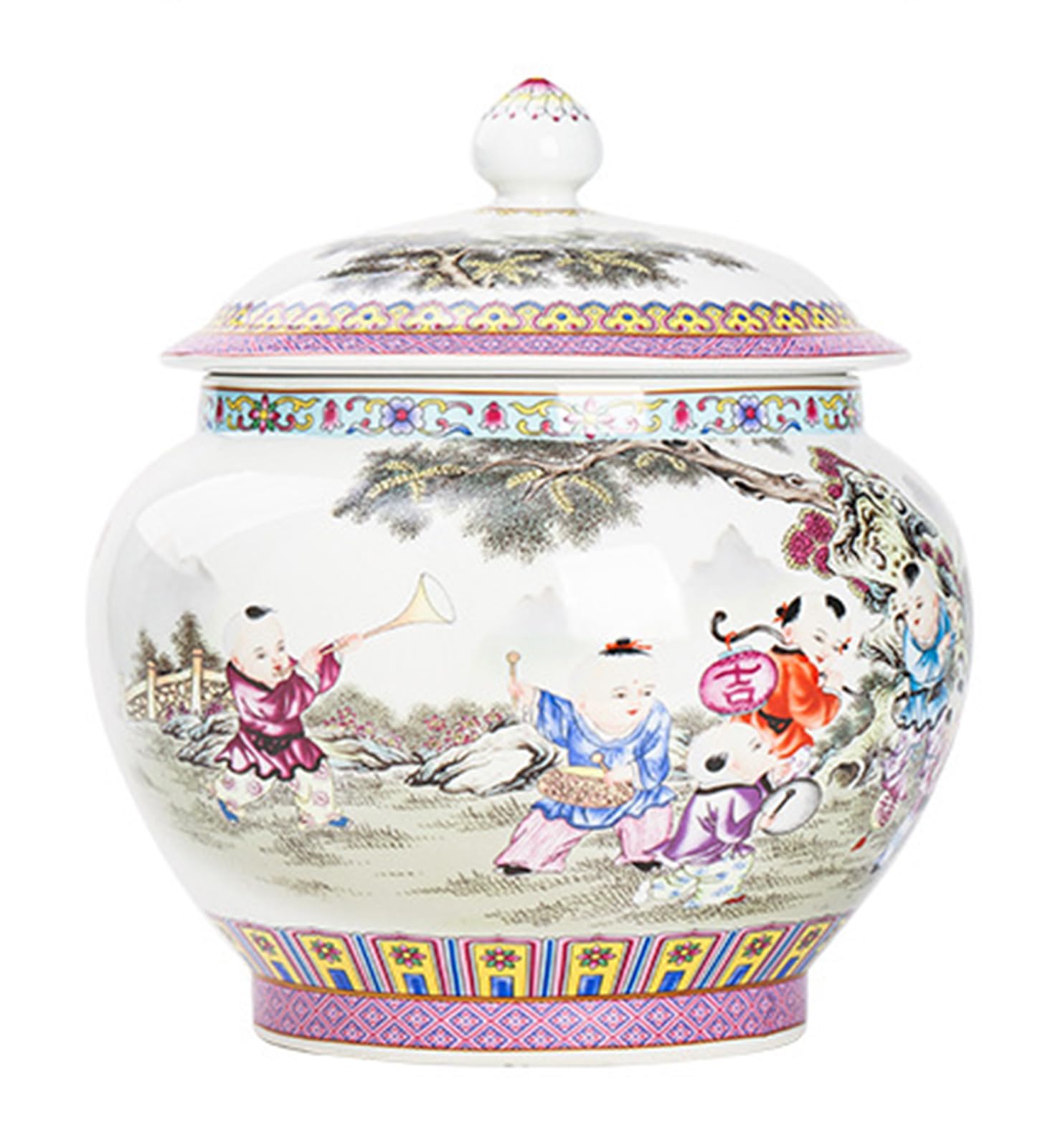 NHDVDVAV Handcrafted Ceramic Ginger Jar,Chinoiserie Ginger Jar for Home Decor, Decorative Vase with Lid for Living Room, Bedroom & Office,Centerpiece,C