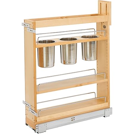 Rev-A-Shelf 448UT-BCSC-5C Series 5 Inch Kitchen Utensil Pull Out Cabinet Organizer with Shelves and Soft-Close Slides for Kitchen Base Cabinets