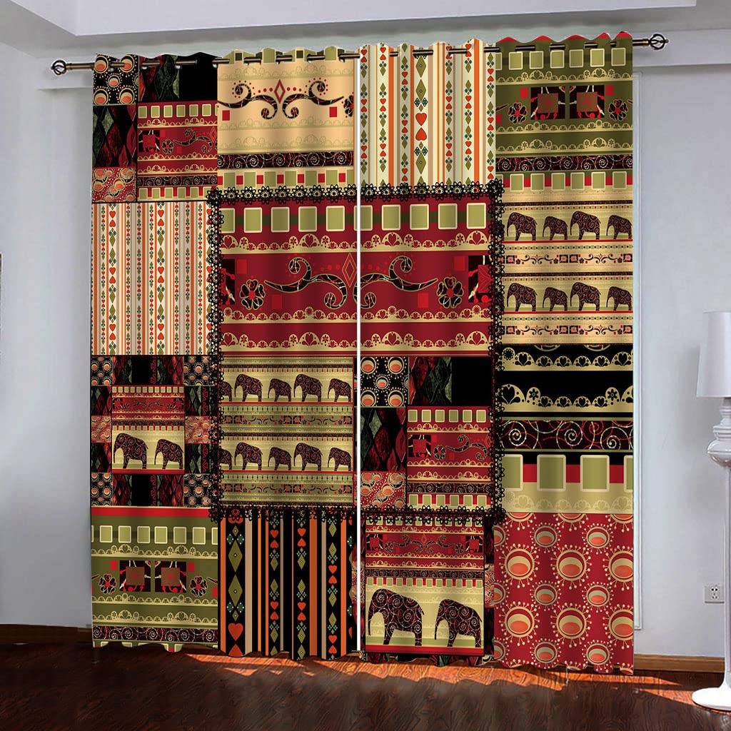 Rideaux occultants 132x160 cm style ethnique indien pour chambre et salon