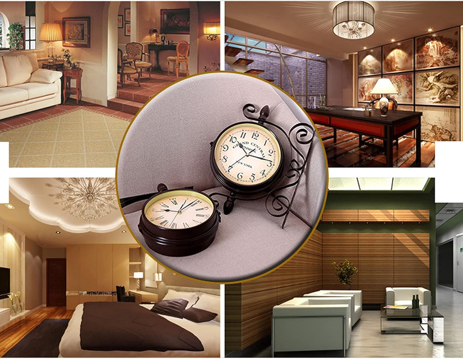 Outdoor Garden Wall Clock Double Sided Station Clock Garden Clock 360° Rotation Wrought Iron Retro Waterproof Outdoor Clock Decoration Outside Clock for Indoor Outdoor