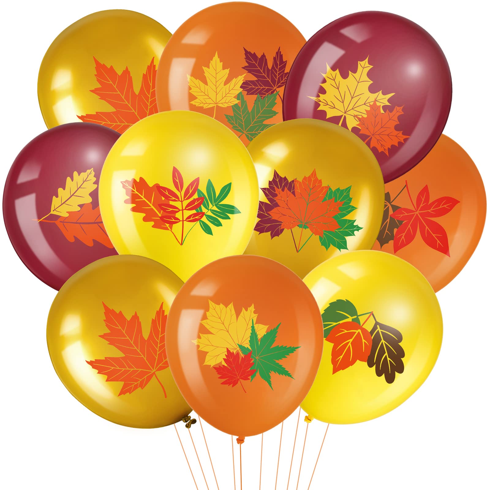Photo 1 of 45 Pcs Fall leaves Balloons Set Fall Orange Gold Burgundy Maple Leaves Balloons Thanksgiving Balloon Decoration for Thanksgiving Autumn Maple Leaves Indoor Outdoor Birthday Party Supplies, 12 Inch 3 PACK