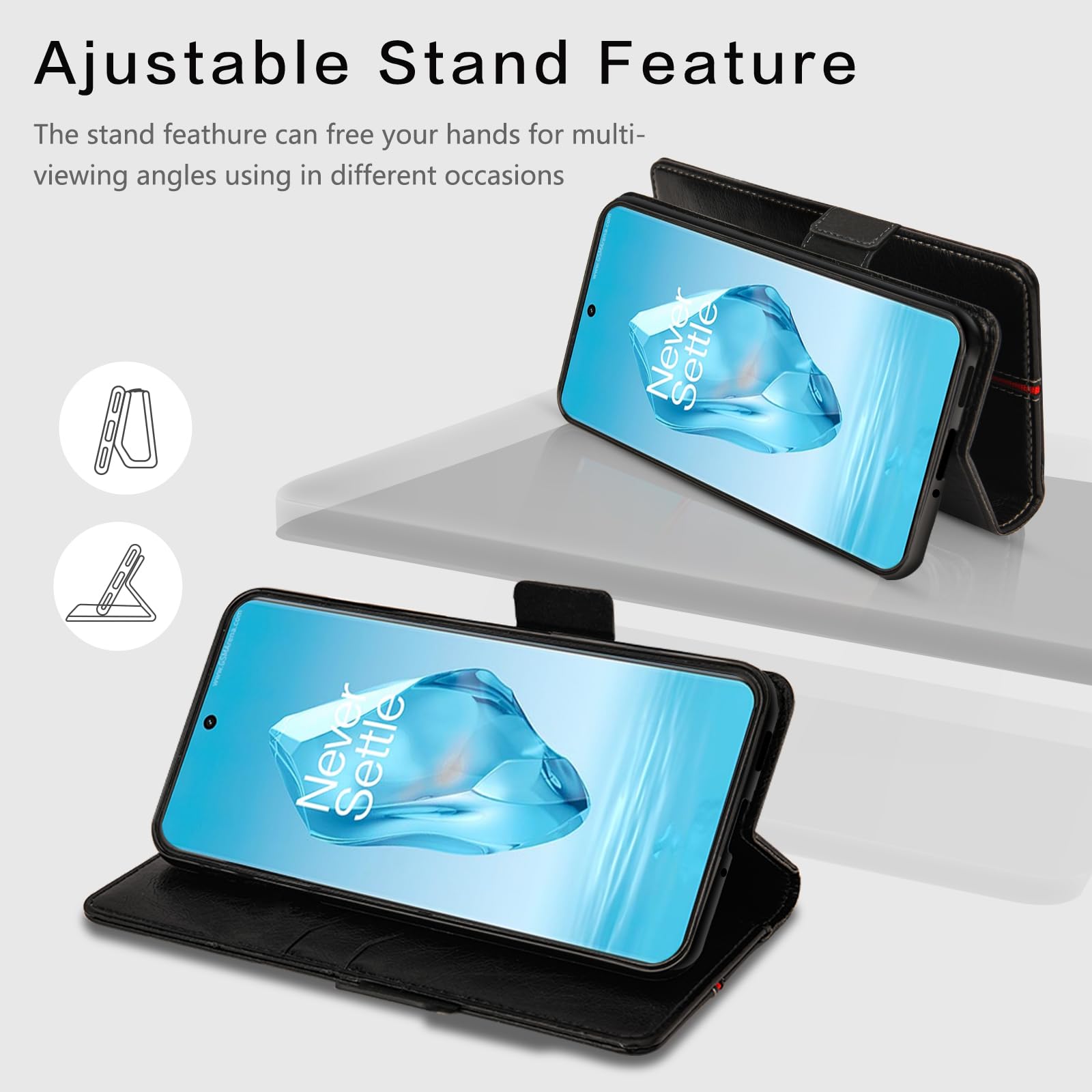 Cover Oneplus 12R 5G/Oneplus Ace 3, Custodia Flip Pelle Portafoglio, Magnetica Libro Slot Schede Oneplus 12R 5G Cover, Silicone TPU Bumper Wallet con Supporto Antiurto Case Per Oneplus Ace 3 Nero