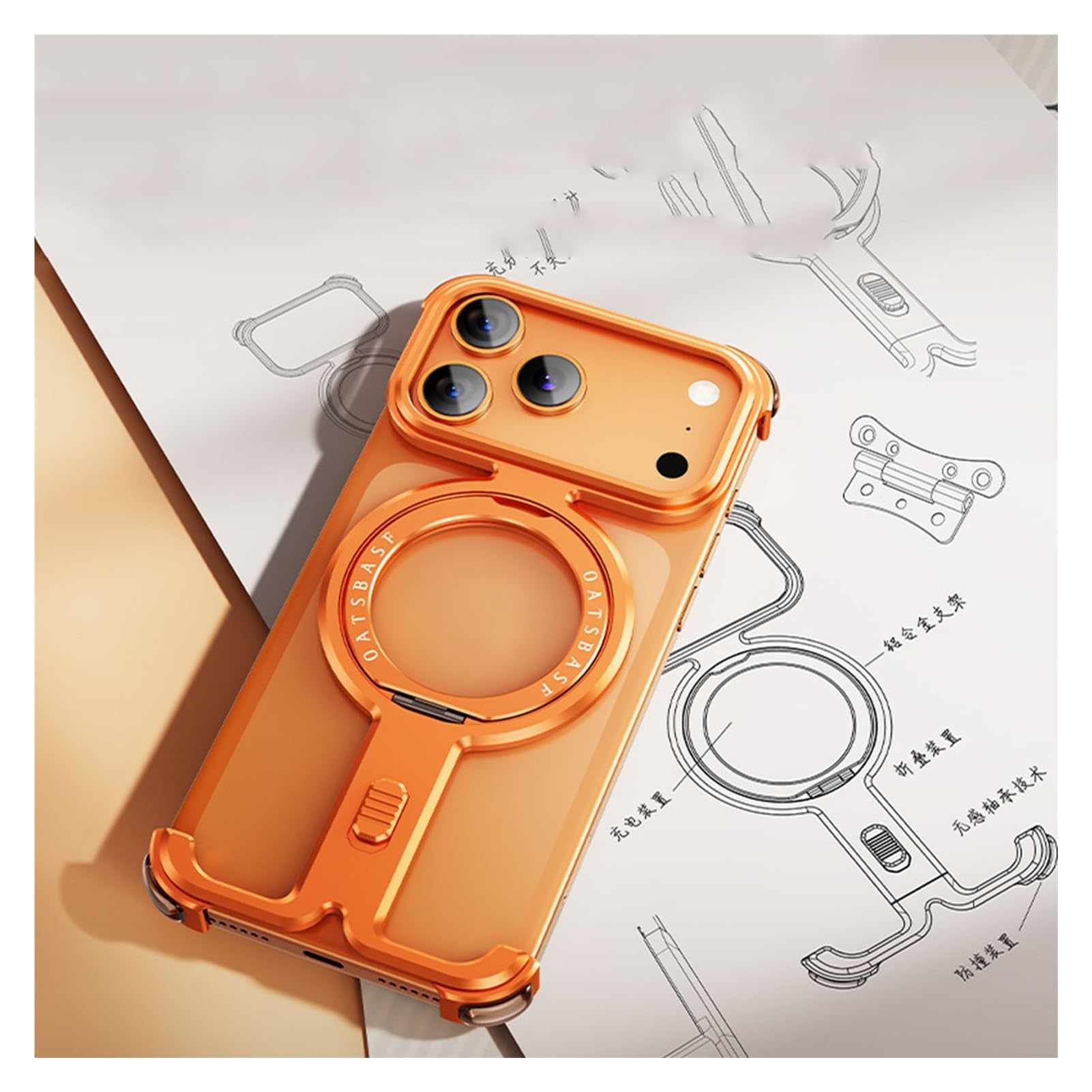Custodia Bumper in Metallo Senza Cornice per iPhone 17 Pro Max/17 Pro, Cover Slim in Alluminio con Dissipazione di Calore, Compatibile con MagSafe, Antiscivolo(Orange,17 Pro Max)
