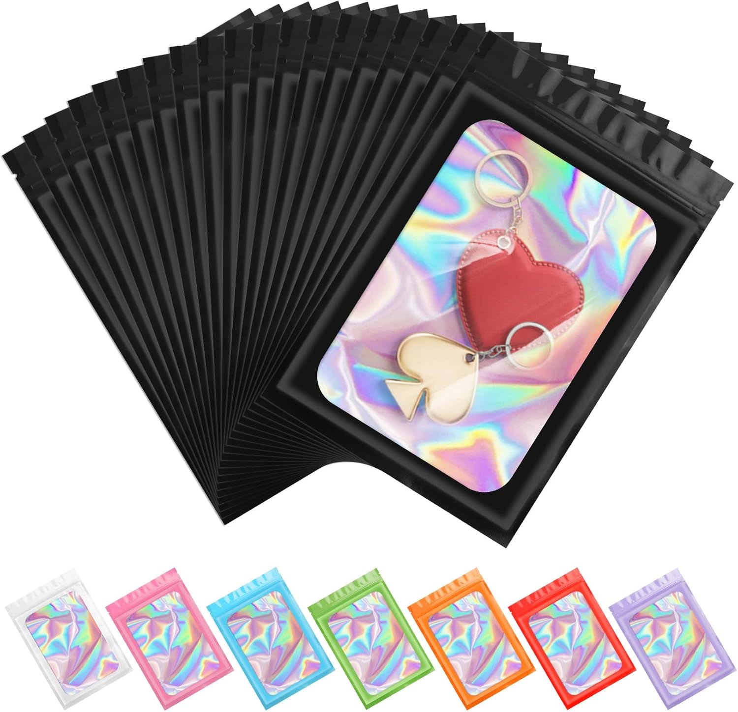 ANZNKU 100PCS Holographic Black Mylar Bags, Resealable Smell Proof 5.1x8.3