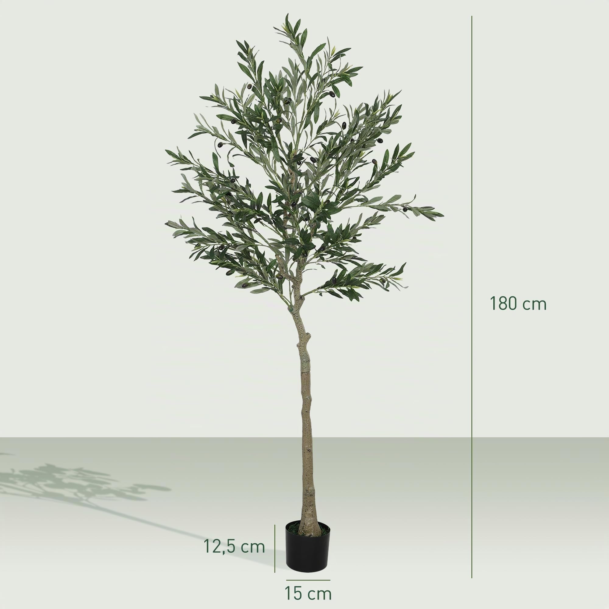 HOMCOM Olivo Artificial 180 cm Planta Artificial Grande 40 Aceitunas Verde | Decorativa de Interior, para Decoración de Hogar, Oficina, Dormitorio y Balcón