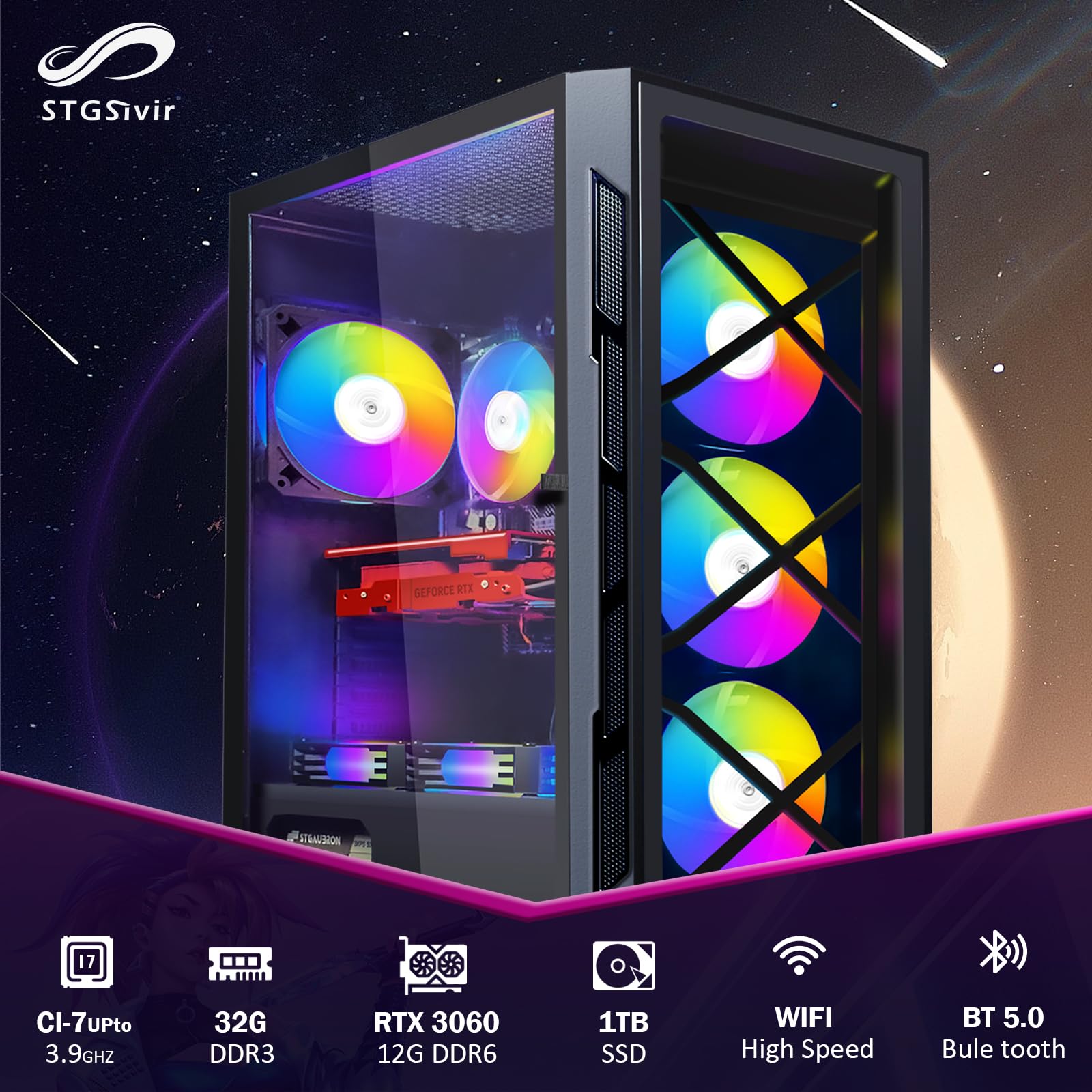STGsivir Gaming PC,Gaming Desktop Computer, Radeon RX 580 16 GB, Core