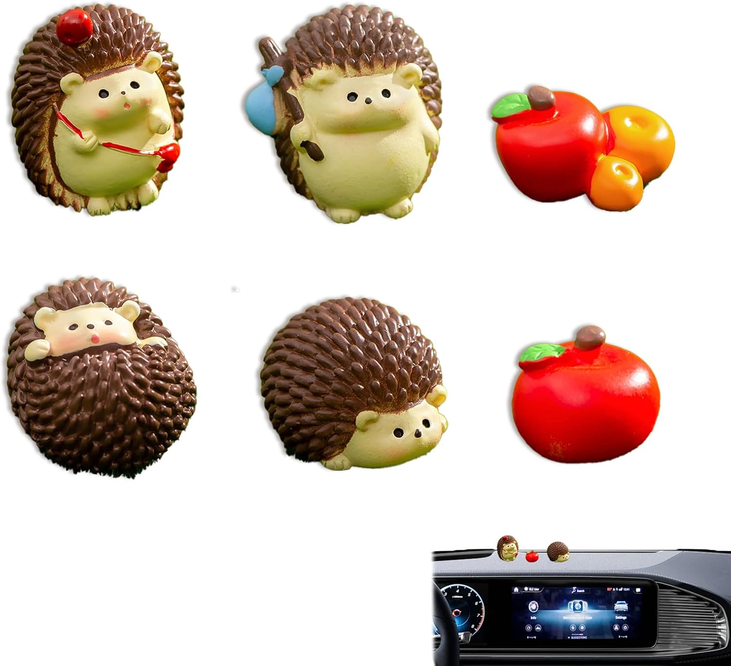 6Pcs Cute Hedgehog Decor Car Accessories for Women Mini Hedgehog Figurines for Dashboard and Rearview Mirror Aesthetic Car Ornaments and Decorations Hedgehogs for Car Dash and Desk