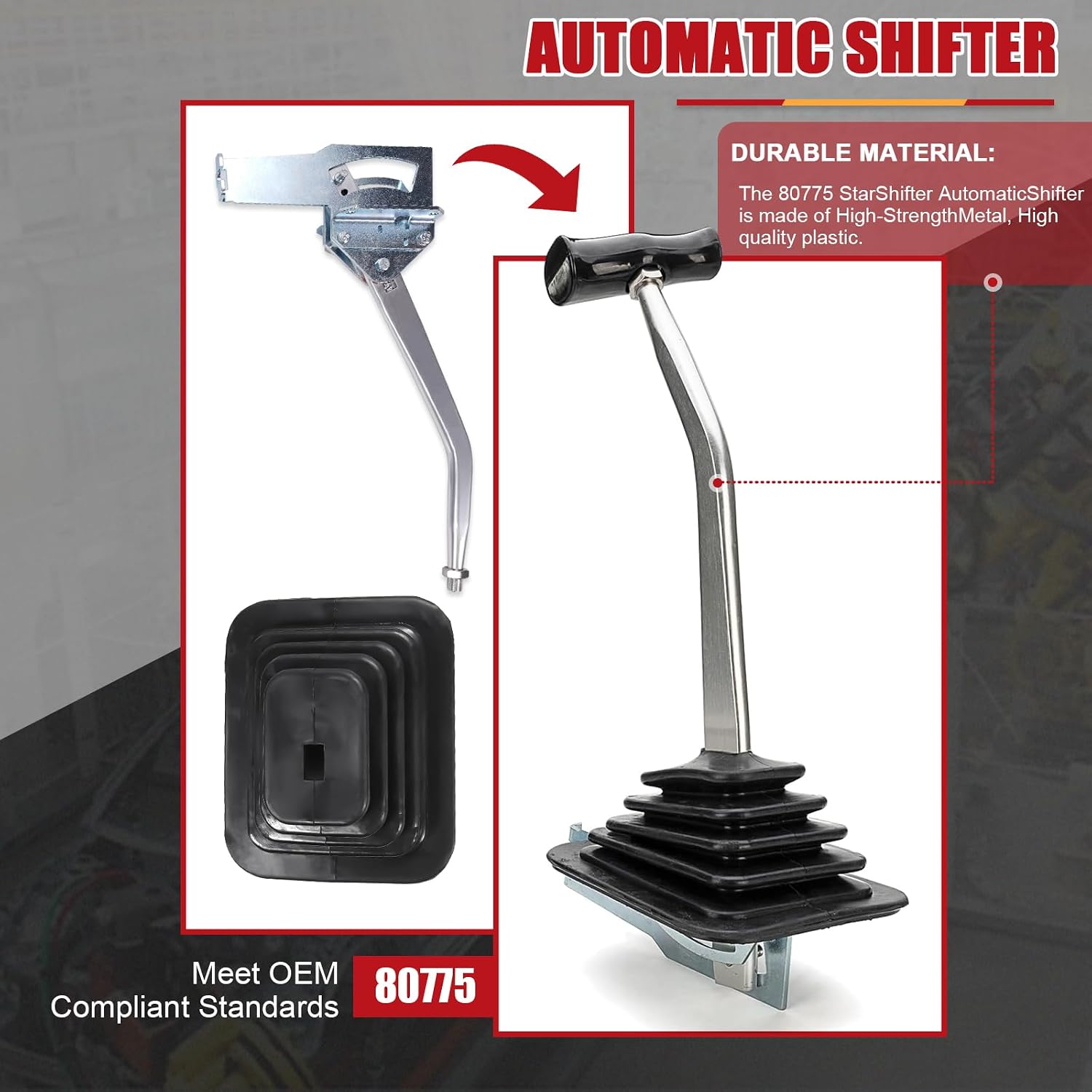 80775 Unimatic Automatic Shifter Fits for GM TH-400, 350, 700R4, 4L60E, Ford C4, C6, AOD, Chrysler A727/A904, Features Neutral Safety Switch, Black T-Handle, 5-Foot Cable