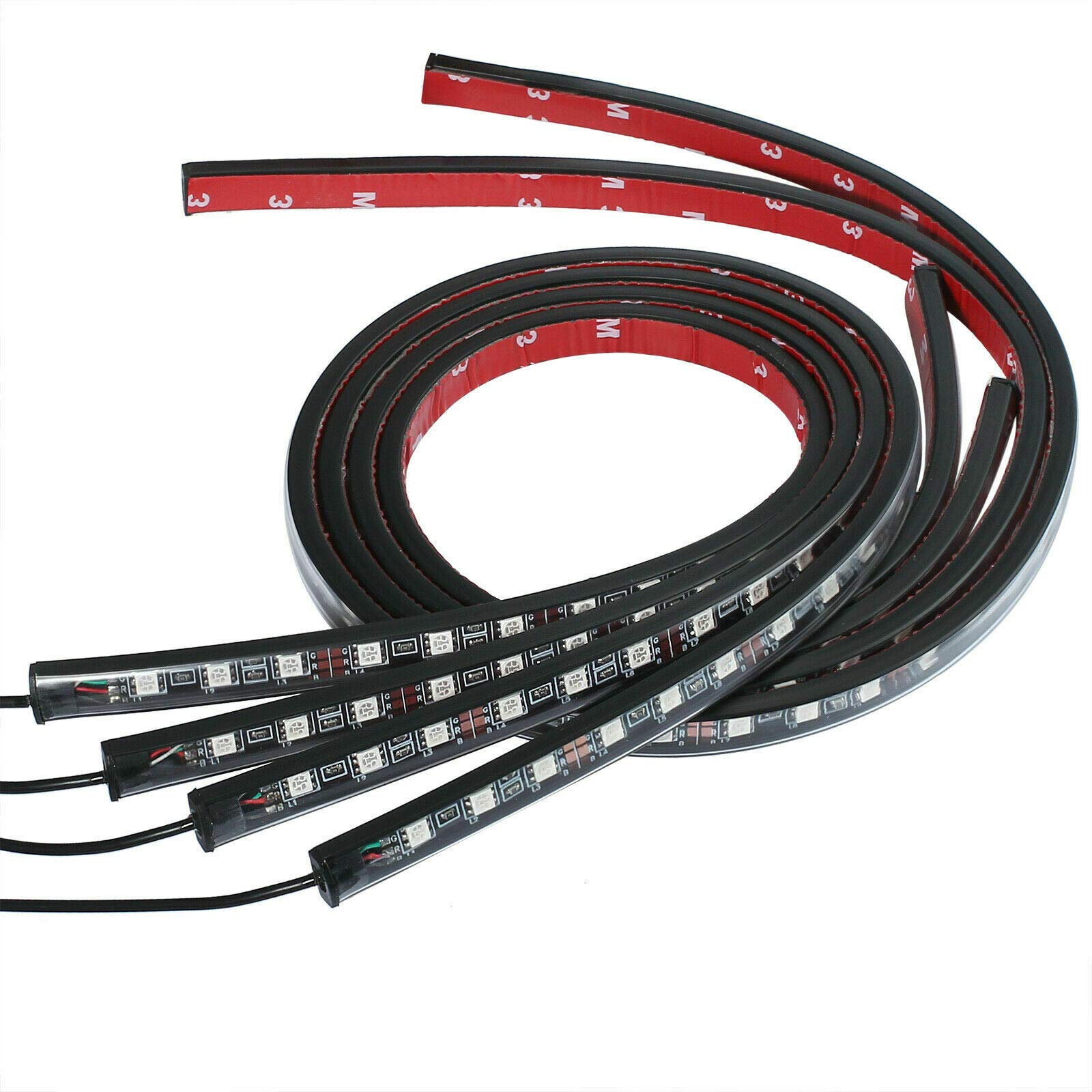 4pcs 12V Bandes de néon LED RVB internes de Voiture avec contrôle de la Musique de Couleur réglable, Lampes à Tube Lumineux sous la carrosserie, Noir