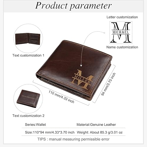 Miniatura 2 de Jewelstruck Billetera de cuero personalizada para hombre, iniciales con nombre personalizado, texto plegable grabado, billeteras para hombre,