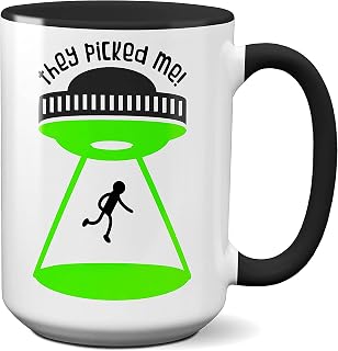 White Black UFO Lover Coffee Mug Gift 15 oz Alien Spaceship Funny Ceramic Cup