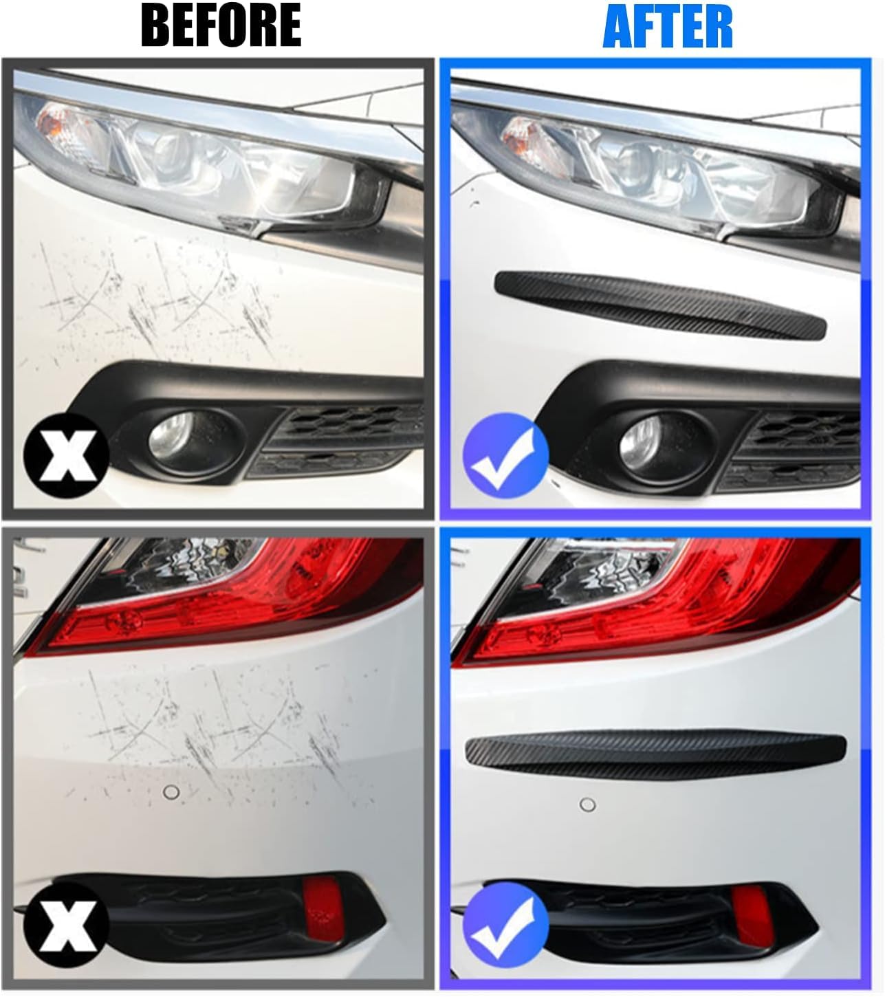 Lot De 4 Protections Pare-chocs Anti-rayures - Fibre Carbone - 41 X 4,5 Cm - Universel Voiture, SUV, Pickup