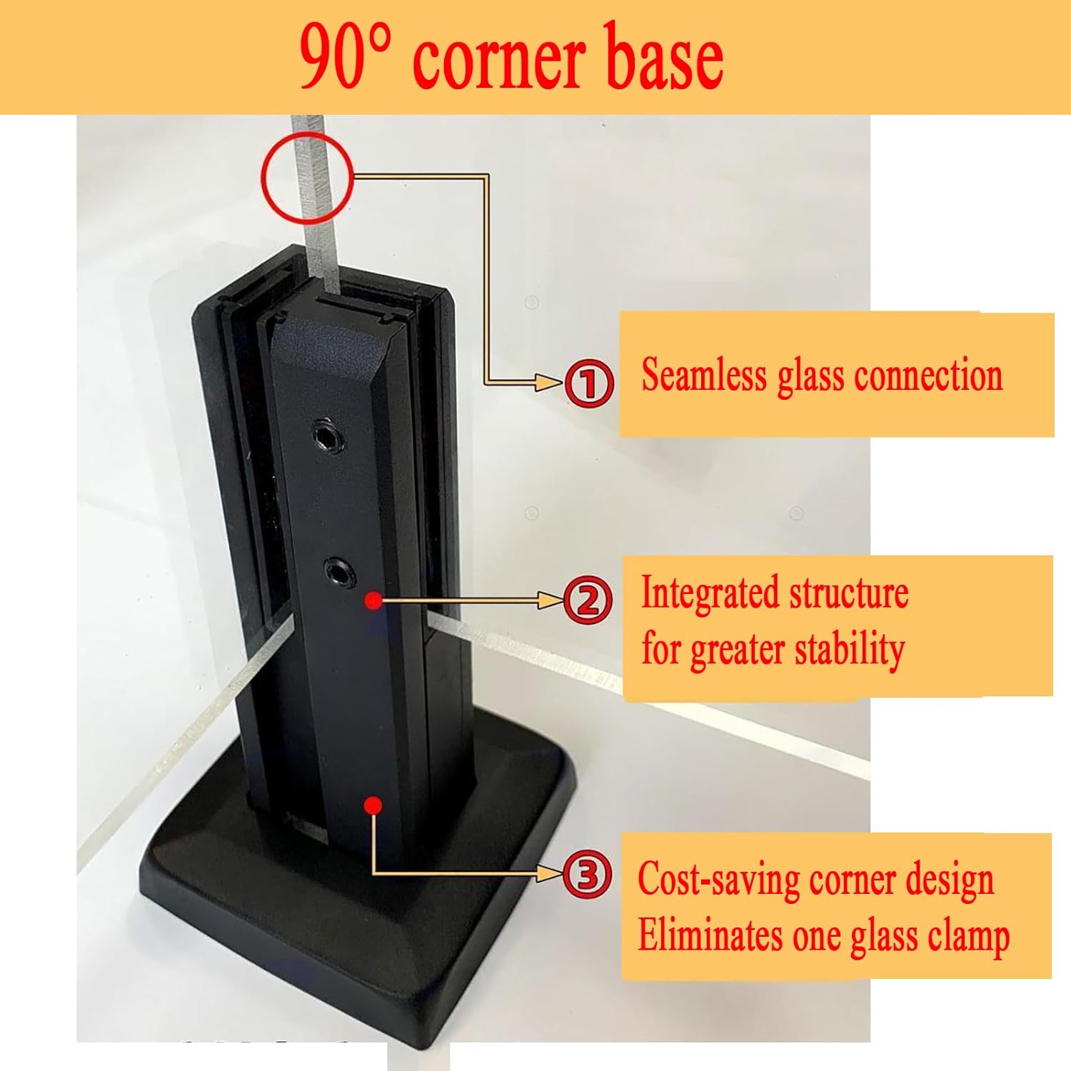 2 Pack Heavy Duty 304 Stainless Steel Glass Railing Clamp, No Drill Glass Spigot for 10mm-12mm Tempered Glass, Pool Fence Balcony Stair Handrail Balustrade,90°