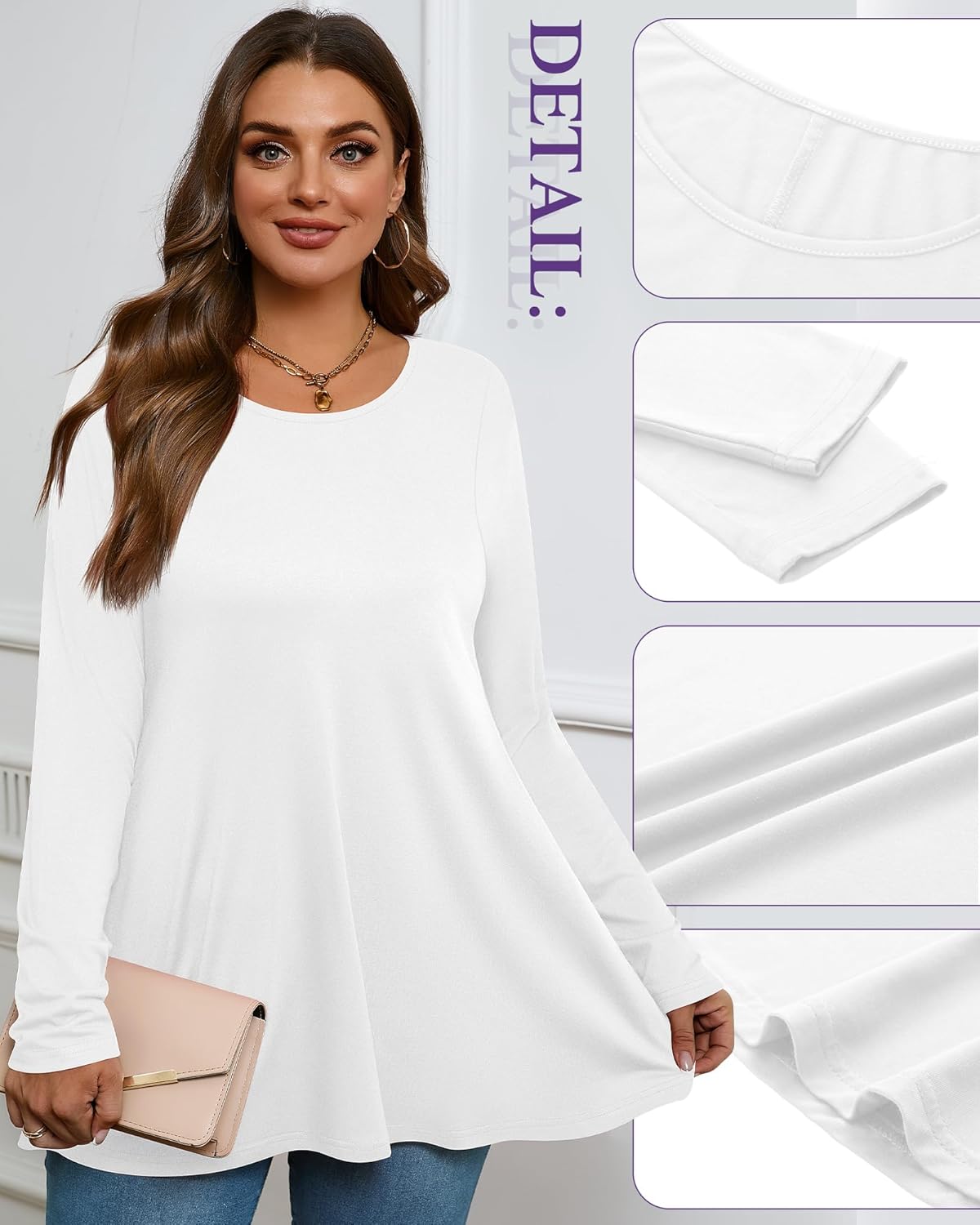 3 Pack Women's Plus Size Tunic Top Casual Long Sleeve Shirts Knitted Loose Fit Blouse Wear with Leggings - Image 5