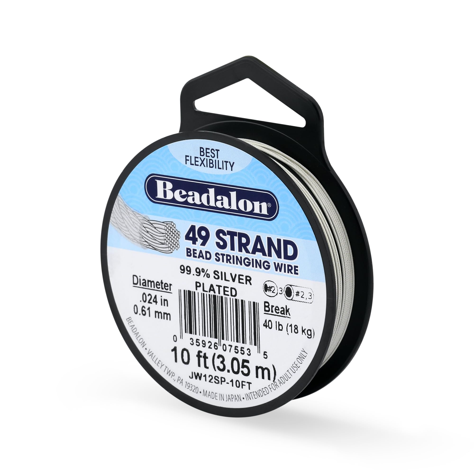Beadalon Silver Plated Stringing Wire 49-Strand .024-inch x 10'-Silver-Plated