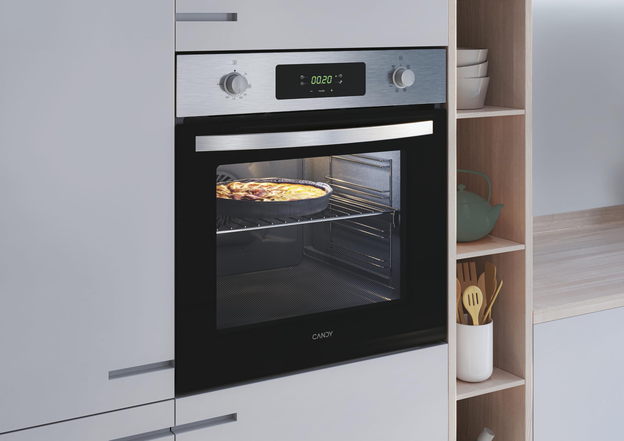 Candy FIDCP X625 L, Four multifonction, 70L, 1 plateau et 1 grille, ventilateur radial, nettoyage aquatique, 8 fonctions, affichage Timer Touch, commandes Push & Pull, porte double verre, inox et noir