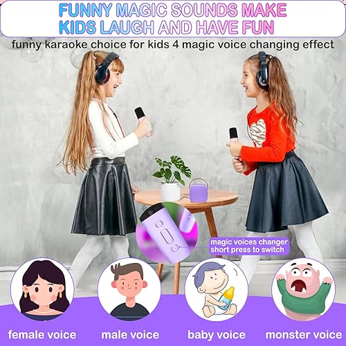 Miniatura 9 de Mini máquina de karaoke para niños de 4 a 12 años, altavoz Bluetooth con 2 micrófonos inalámbricos y luces LED, regalos de cumpleaños de Navidad