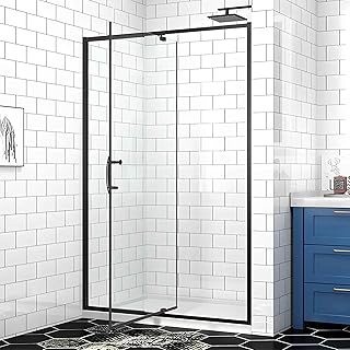 Pivot Glass Shower Door, 44–48" W x 71" H, 1/4"(6mm) Clear SGCC Tempered Glass, Matte Black Finish, Magnetic Closure, Reversible Installation